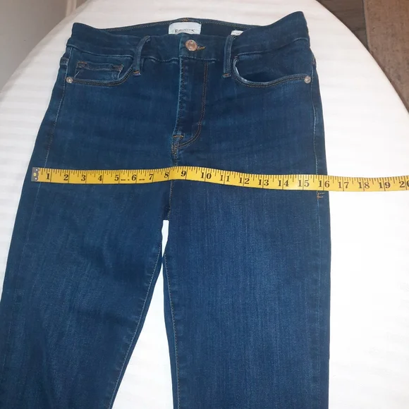 FRAME Le Crop Mini Boot Blue Frayed Hem Flared Jeans - Picture 8 of 13